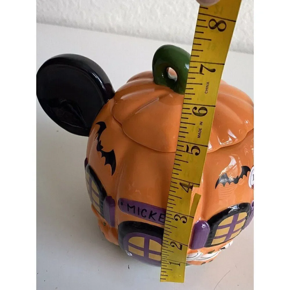Disney Mickey Mouse Halloween Pumpkin Haunted‎ House Ceramic Cookie Jar NEW
